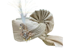 Hand-Tied  Classic Groom Pagdi with Embroidered Safa and Pearl Kalgi