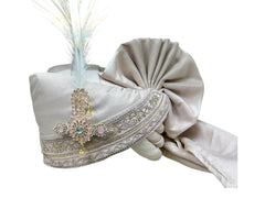 Hand-Tied Signature Groom Pagdi with Embroidered Safa and Pearl Kalgi