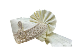 Hand-Tied Royal Essence Groom Pagdi with Embroidered Safa and Pearl Kalgi