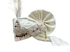 Hand-Tied Majestic Groom Pagdi with Kundan & Maroon  Pearl Kalgi and Safa