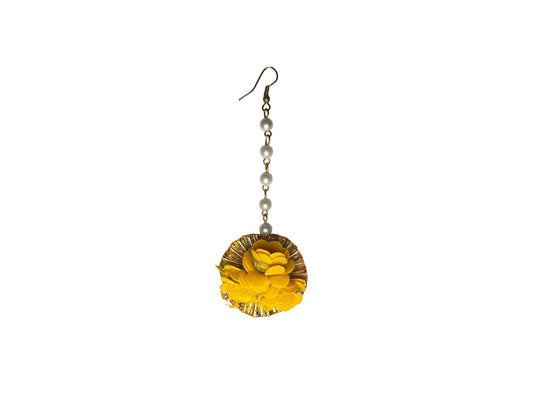 Yellow Floral Maangtika with Pearls