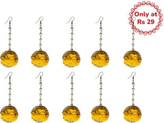 Yellow Floral Maangtika with Pearls - Pack of 10