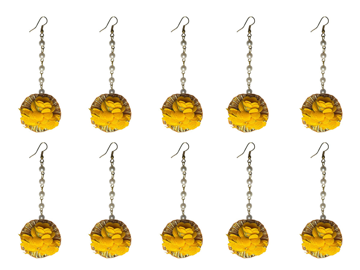 Yellow Floral Maangtika with Pearls