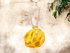 Bail Round Potli Bag with Pearl Beaded Handle Yellow- Pack of 4