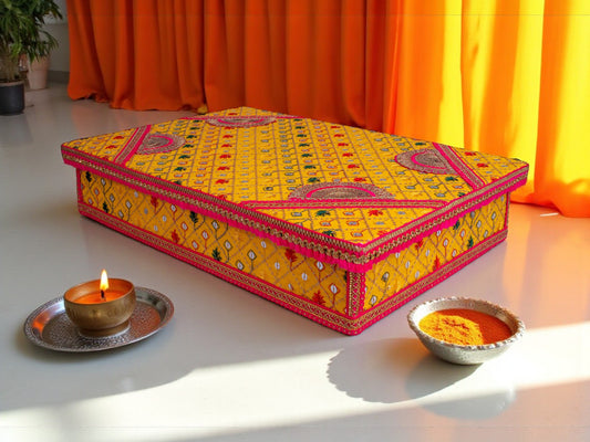 Zardozi Embroidered  Chowki - Yellow