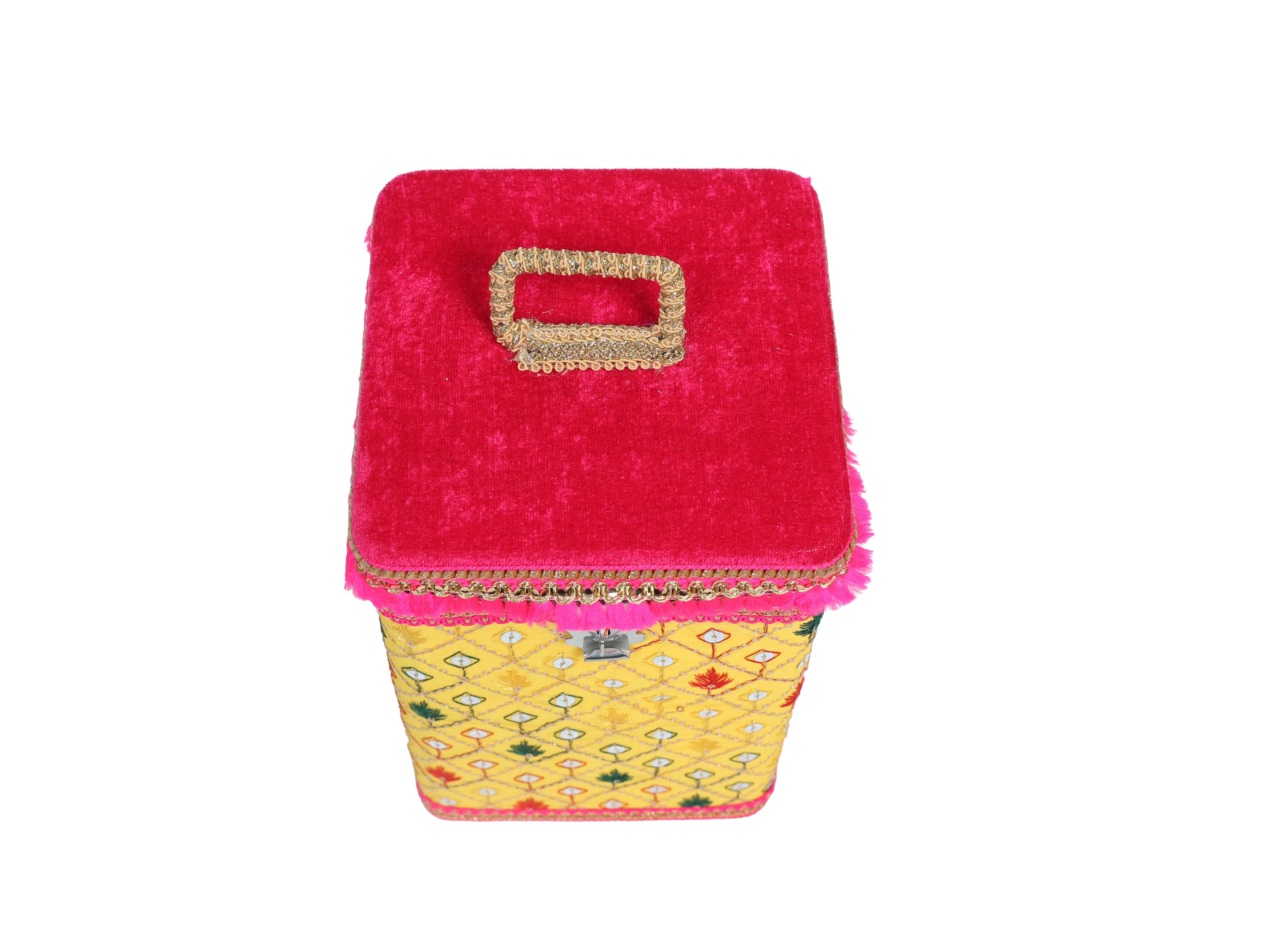 Zardozi Steel Square container - yellow