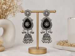 Ethereal Black Floral Statement Jhumkas with Gift Box and message card