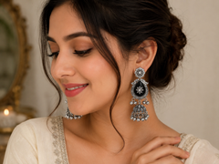 Ethereal Black Floral Statement Jhumkas with Gift Box and message card