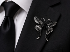 Midnight Sapphire Butterfly Men's Lapel Brooch