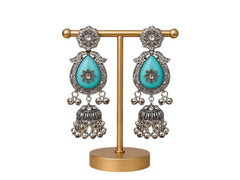 Ethereal Blue Floral Statement Jhumkas with Gift Box and message card