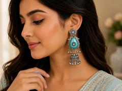 Ethereal Blue Floral Statement Jhumkas with Gift Box and message card