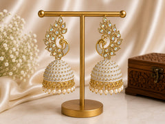 Peacock Elegance Jhumka Trio Combo - White , Black and Ruby