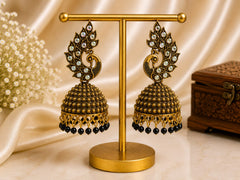 Peacock Elegance Jhumka Trio Combo - White , Black and Ruby