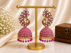 Peacock Elegance Jhumka Trio Combo - Pink,Green and Maroon