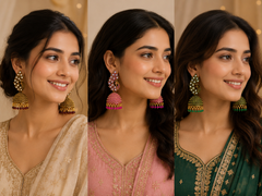 Peacock Elegance Jhumka Trio Combo - Pink,Green and Maroon