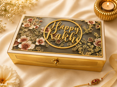 Sparsh Raksha Bandhan Gift Box- 6 ITEM COMBO -MDF BOX + 2 RAKHIS+ CHOCO PIE +ROLI MOLI+ MESSAGE CARD