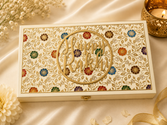 Saanjh Raksha Bandhan Gift Box - 6 ITEM COMBO -MDF BOX + 2 RAKHIS+ CHOCO PIE +ROLI MOLI+ MESSAGE CARD