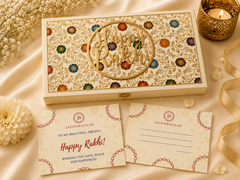 Saanjh Raksha Bandhan Gift Box - 6 ITEM COMBO -MDF BOX + 2 RAKHIS+ CHOCO PIE +ROLI MOLI+ MESSAGE CARD