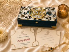 Utsav Raksha Bandhan Gift Box- 6 ITEM COMBO -MDF BOX + 2 RAKHIS+ CHOCO PIE +ROLI MOLI+ MESSAGE CARD