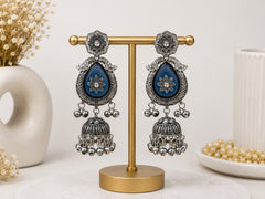 Ethereal indigo Floral Statement Jhumkas with Gift Box and message card