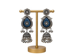 Ethereal indigo Floral Statement Jhumkas with Gift Box and message card