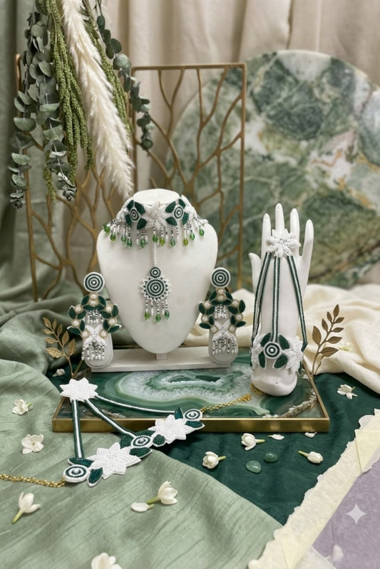 Emerald Bloom Handcrafted Beaded Jewelry Set