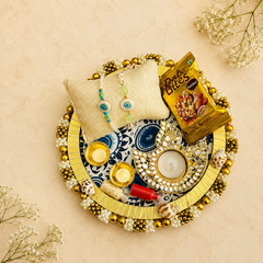 Evil Eye Rakhi Gift Hamper with Designer Pooja Thali & Tealight Holder