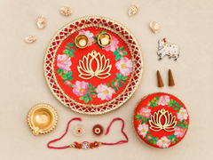 Premium Floral Rakhi Thali Gift Set with Kundan Rakhi, Brass Diya & Decorative Gift Box (8 Inch)