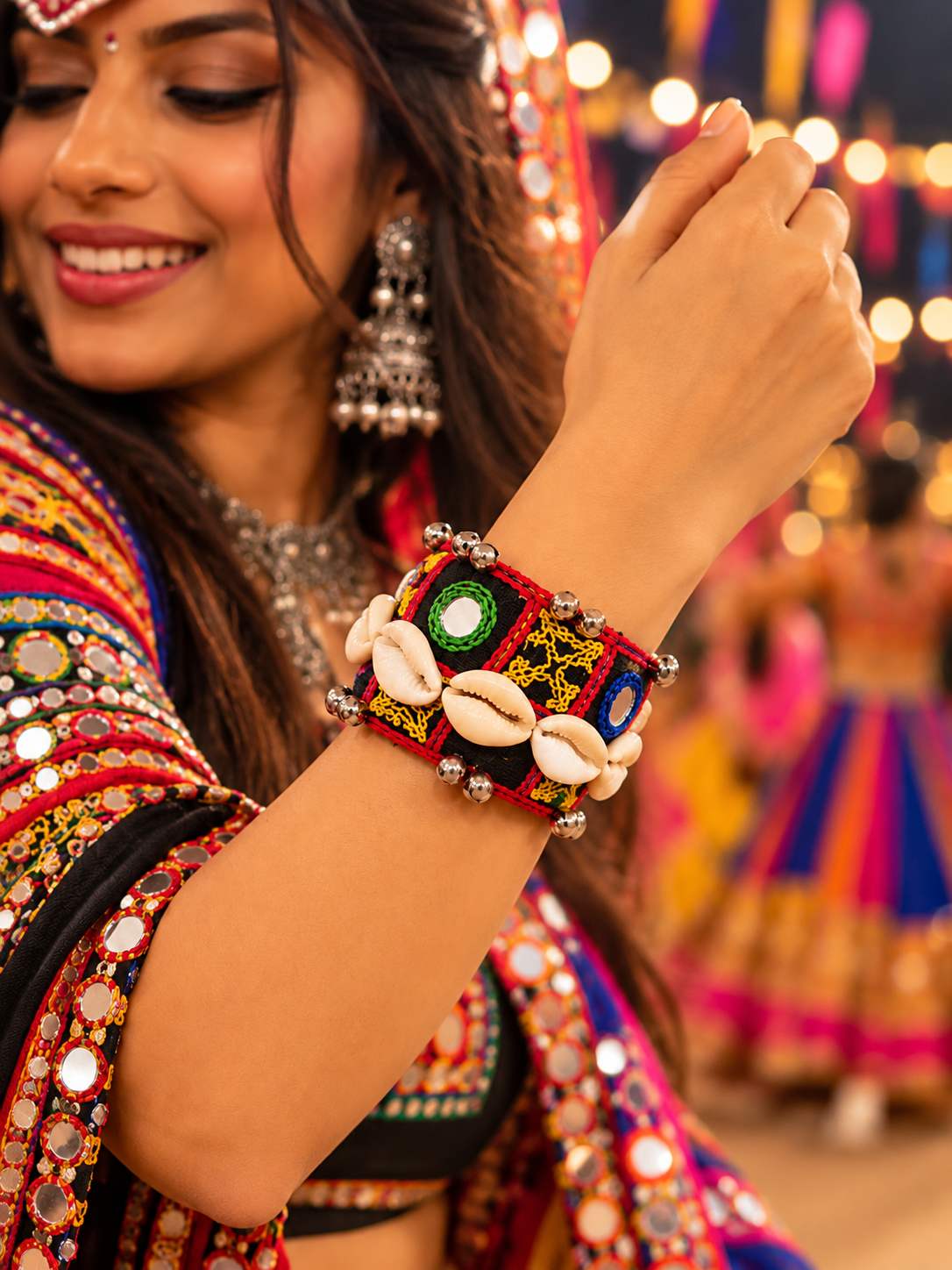 Shell & Mirror Work Boho Garba Cuff
