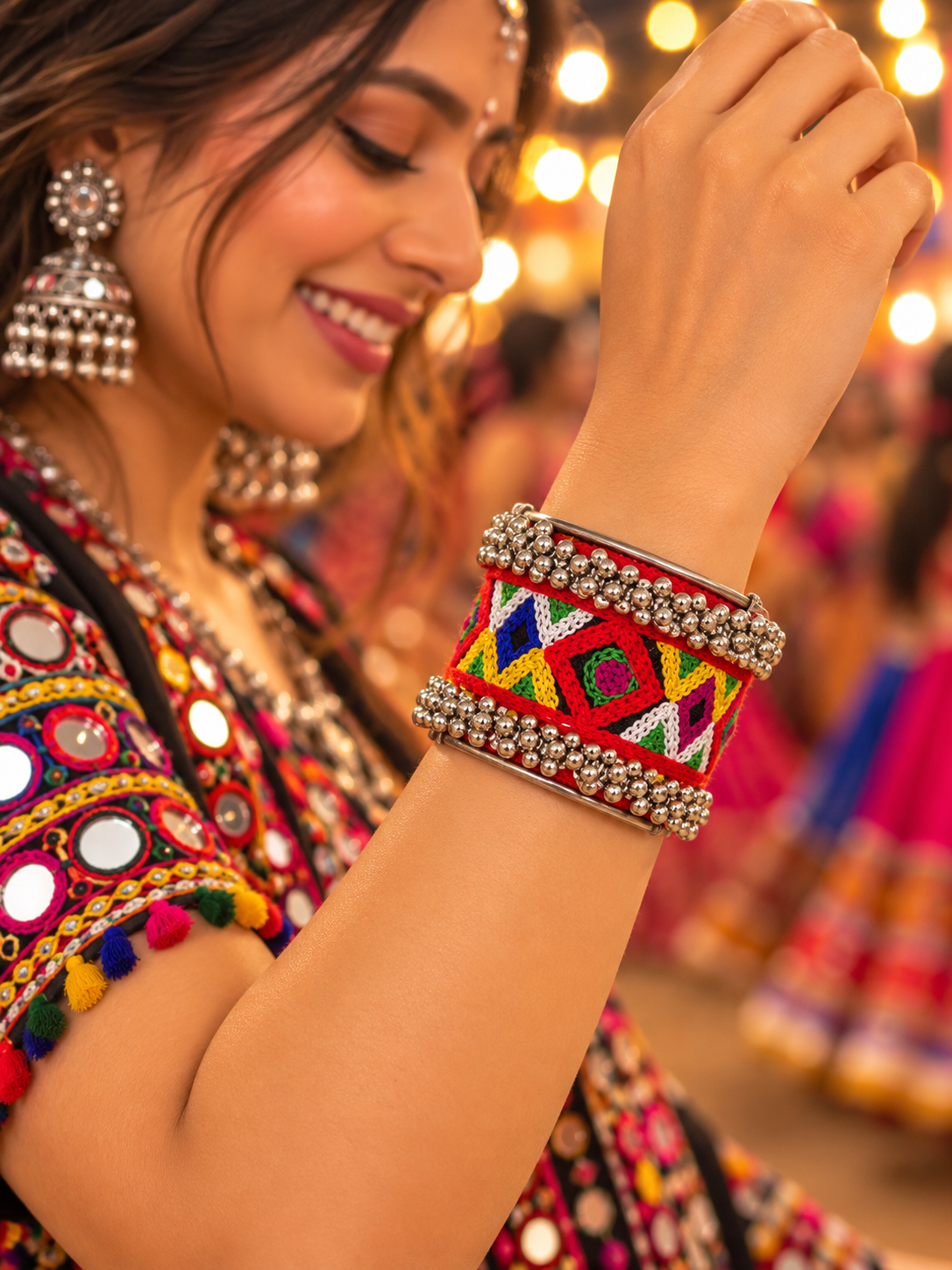 Dholna Multicolour Embroidered Garba Cuff