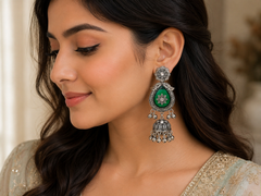 Ethereal Green Floral Statement Jhumkas with Gift Box and message card