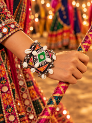 Rang Rasiya Black & Multicolour Mirror Work Openable Kada – Traditional Navratri Hand Accessory