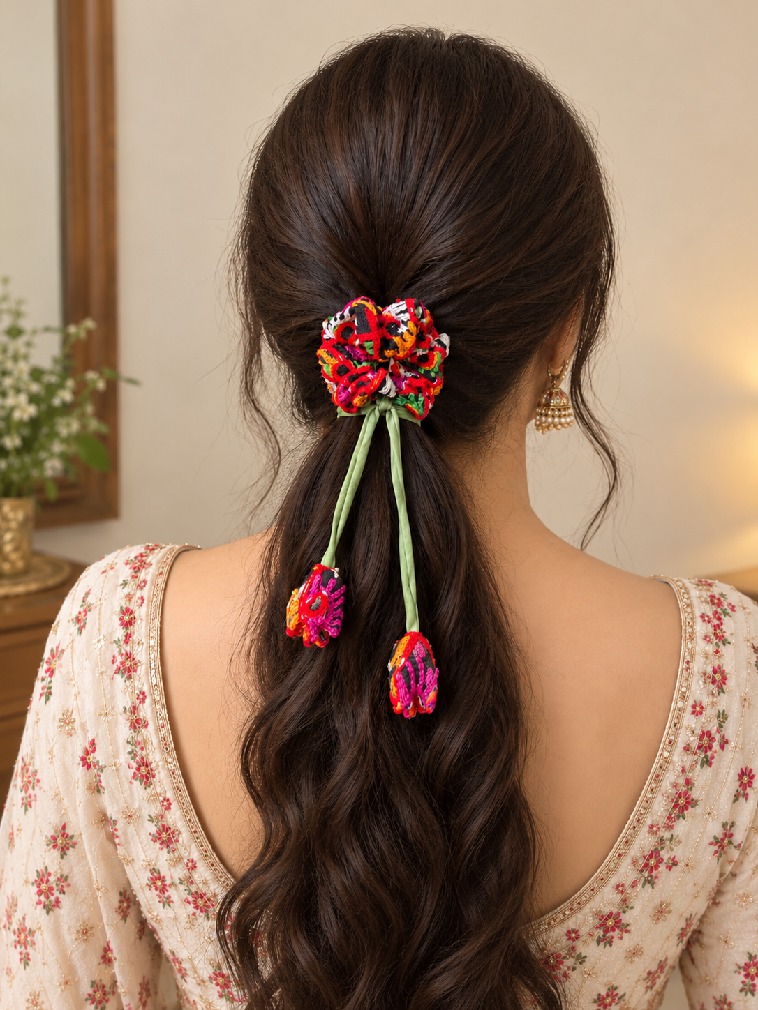 Navratri Multicolour Braided Hair Accessory – Traditional Garba Hair Ornament