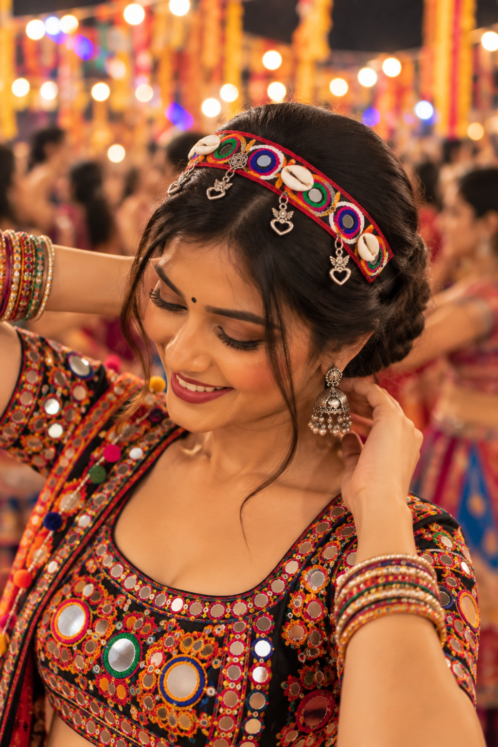Rang Rasiya – Multicolour Navratri Hairband with Silver Angel Heart Charms