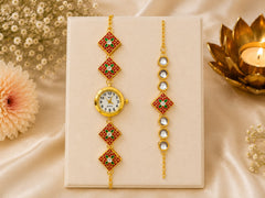Luxury Meenakari Bhai Bhabhi Rakhi Collection with Watch Rakhi+ Roli chawal+chocolates +message card