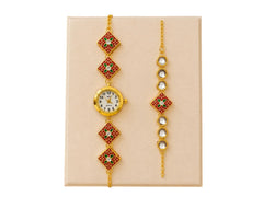 Luxury Meenakari Bhai Bhabhi Rakhi Collection with Watch Rakhi+ Roli chawal+chocolates +message card