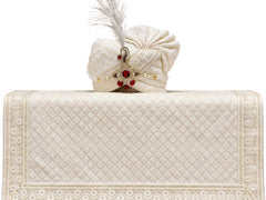 Ivory Embroidered Groom’s Pagdi with Safa & Pearl Kalgi