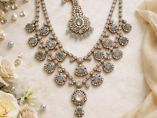 JB - Royals (ISHAN KHATTAR )inspired Maharaja Groom Mala and Kalgi Set (Big Emerald) -Sea green