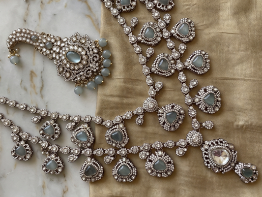 JB - Royals (ISHAN KHATTAR )inspired Maharaja Groom Mala and Kalgi Set (Big Emerald) -Sea green