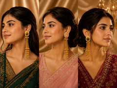 The Tri-Color Harmony Earring Trio: Celestial Gold Dangle Collection
