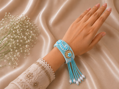JB Handcrafted Velvet Bhabhi Rakhi Lumba with Bead Tassels +Gift box + Message card – Premium Designer with Rakhi (Multiple Colour Options) (Copy)