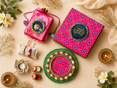 Luxury Bhai-Bhabhi Rakhi Gift Hamper with Decorative Thali, Panchi Kesar Anguri Petha & Festive Gift Box