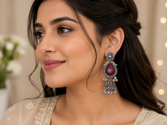 Ethereal Magenta Floral Statement Jhumkas with Gift Box and message card