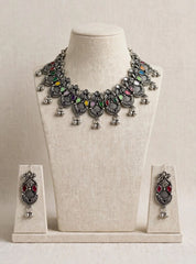 Navratri Rangmahal – Multicolour Oxidised Statement Necklace & Earrings Set