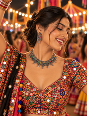 Navratri Rangmahal – Multicolour Oxidised Statement Necklace & Earrings Set