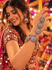 Navratri Tribal Oxidised Silver Hathphool