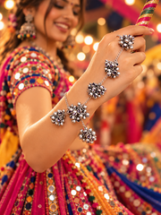 Oxidised Silver Floral Ghungroo Hathphool – Navratri Collection