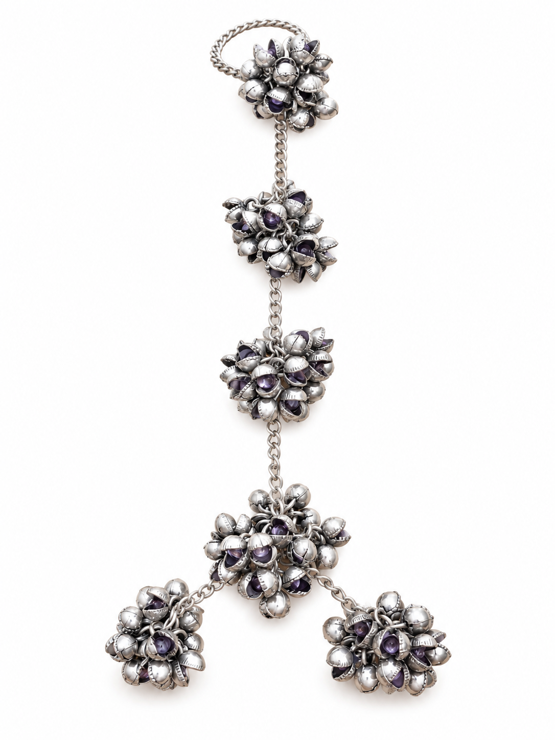 Oxidised Silver Floral Ghungroo Hathphool – Navratri Collection