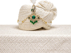 Elegant Off-White Groom Pagdi with Safa and Kalgi