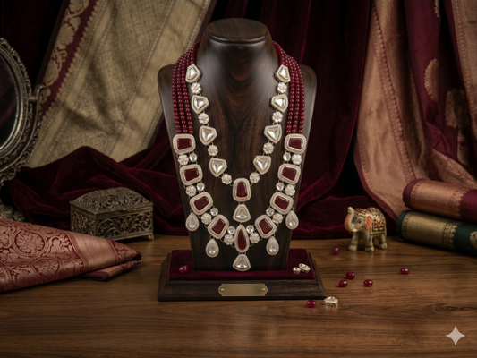 Opulent Emerald Wedding Mala - Red